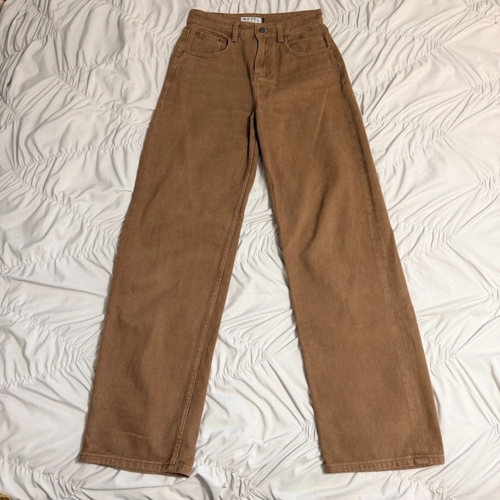 Motel Brown Denim Pants Womens Straight Leg High Rise